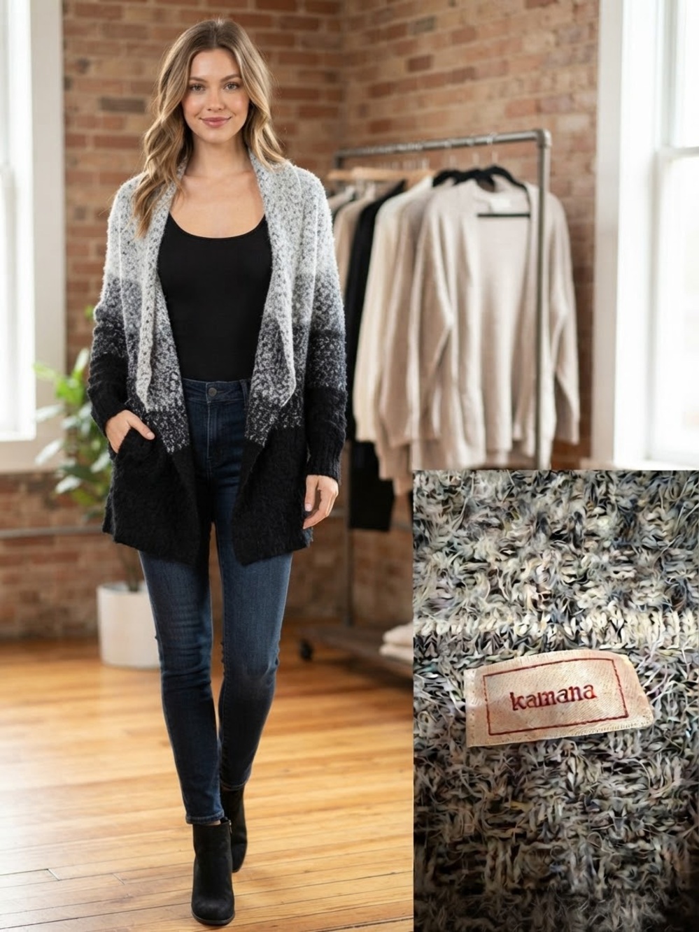 Kamana Gradient Colorblock Shawl Collar Cardigan Small